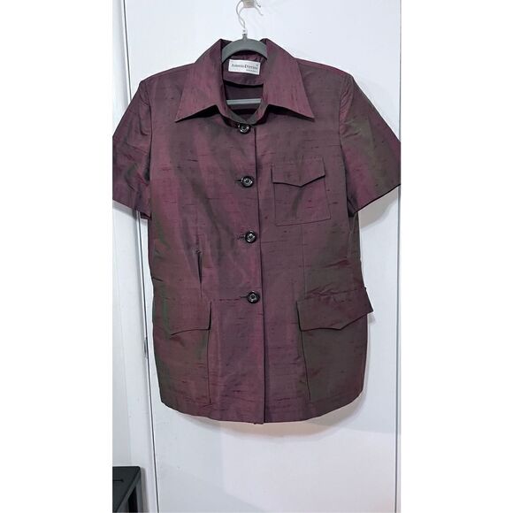 Antonio D'errico Women's Collared Button Front Short Sleeve Purple Top Size L - Picture 3 of 10